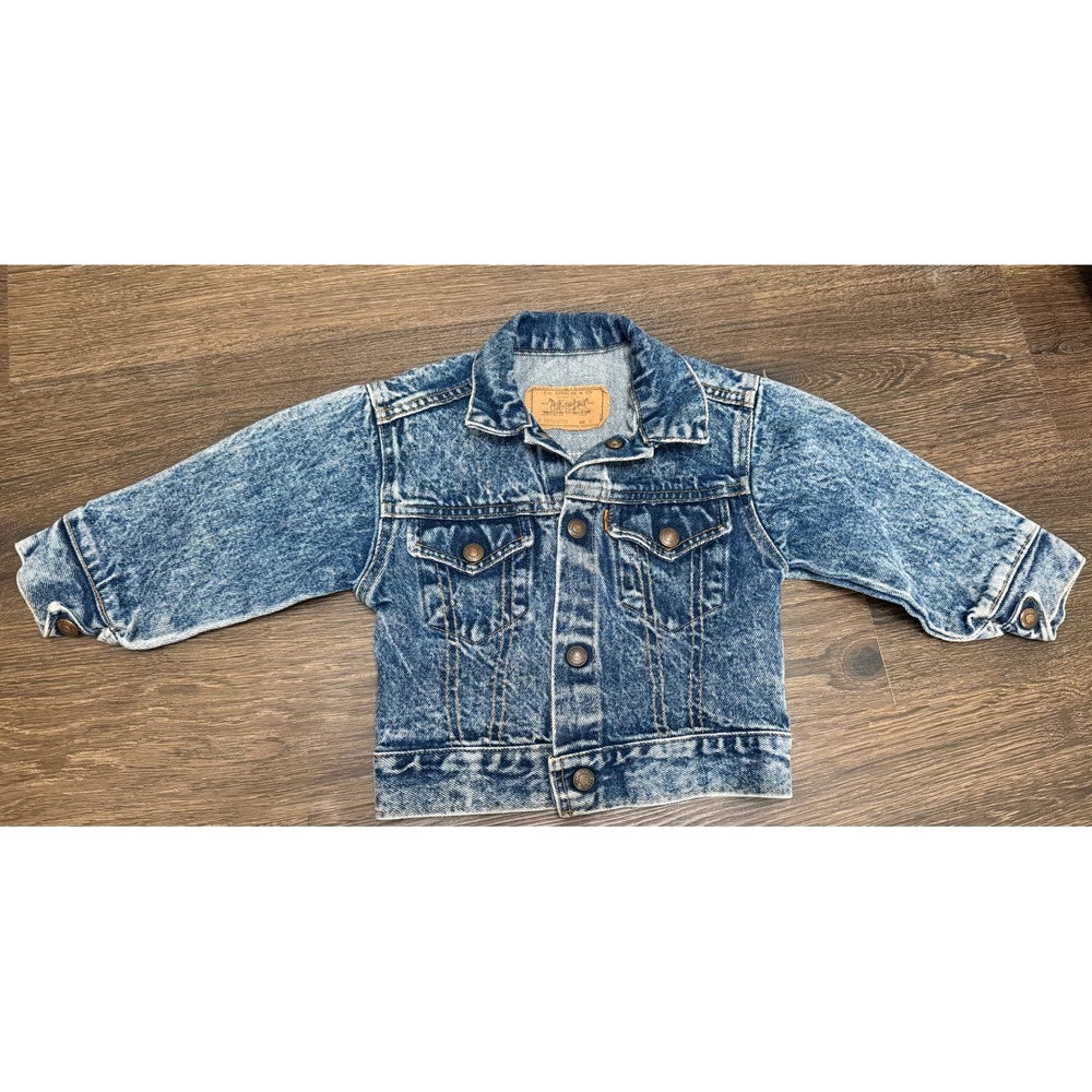 Vintage Little Levi's Denim Jacket Kids 3T Acid Wash Orange Tab